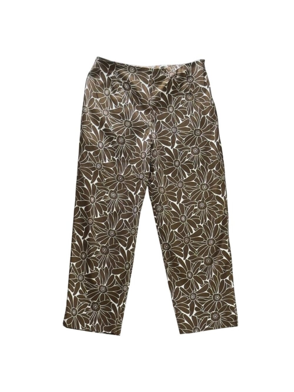 Parisian Signature Brown Floral Women Pants Cotton Stretch Side Zip Size 10